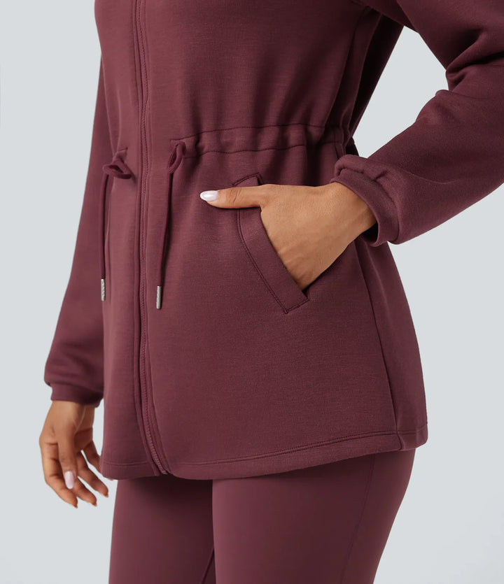 SpacerTek Turtleneck Long Sleeve Drawstring Casual Jacket with Pockets