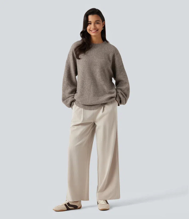 Round Neck Dropped Long Sleeve Work Wool-Blend Jumper