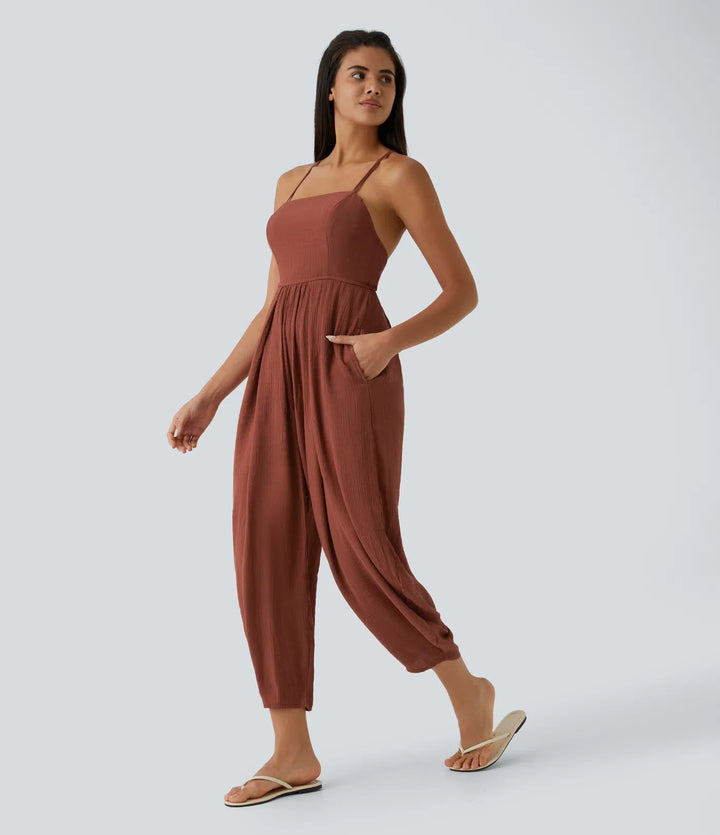 Spaghetti Strap Lace Up Pocket Jumpsuit