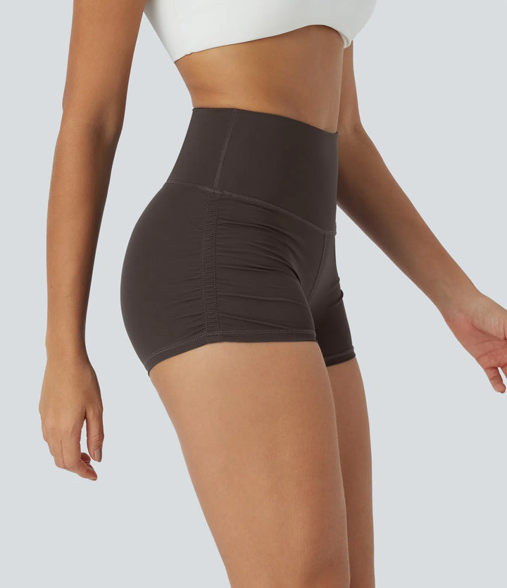 SoftlyZero QuickDry High Waisted Tummy Control Ruched Running Biker Shorts 2.5&