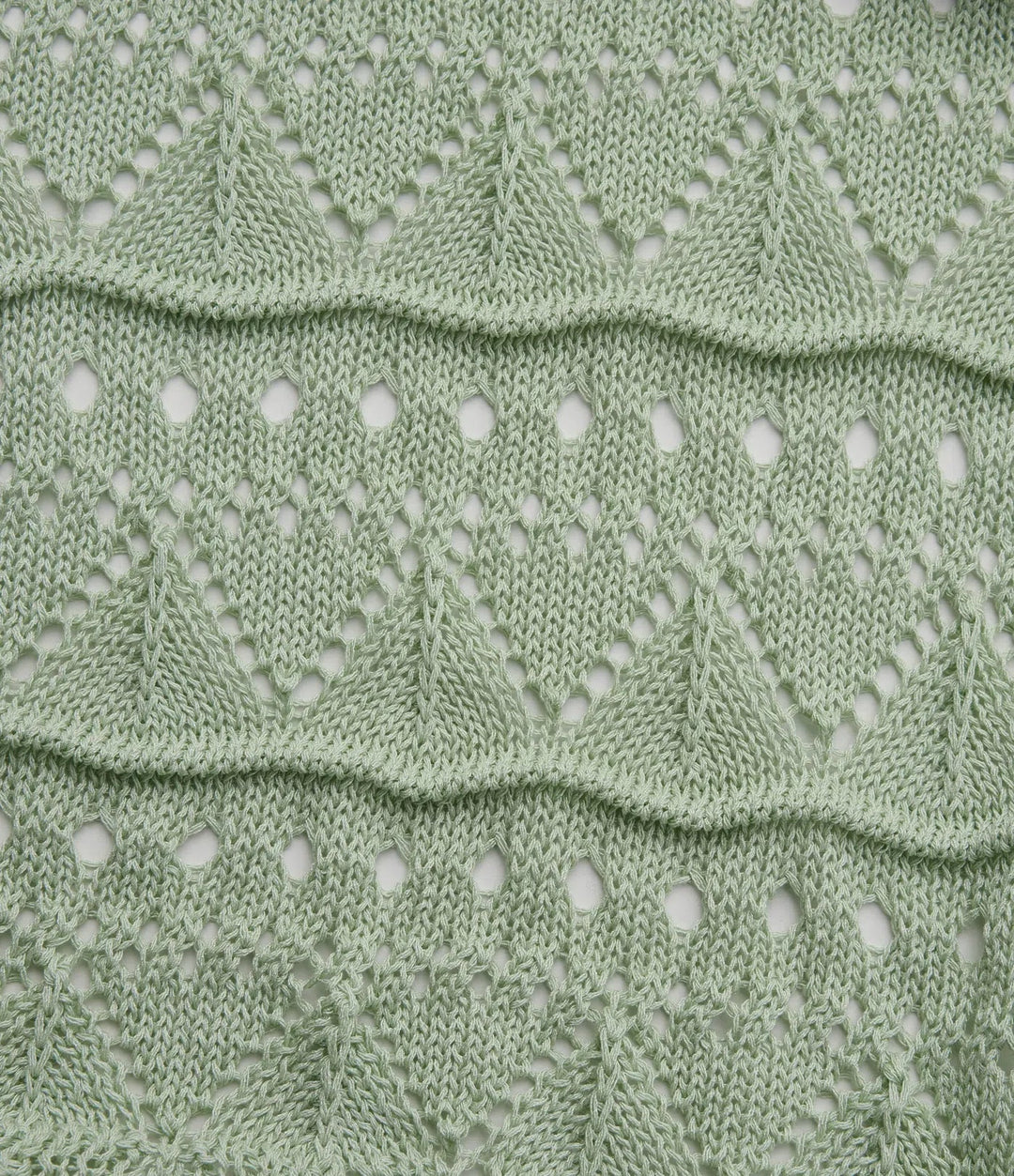 V-neck Short Sleeve Scallop Hem Crochet Resort Cardigan