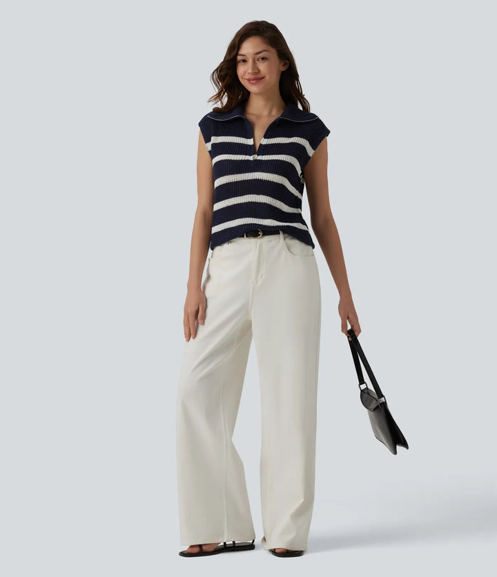 Half Zip Sleeveless Stripe Casual Jumper