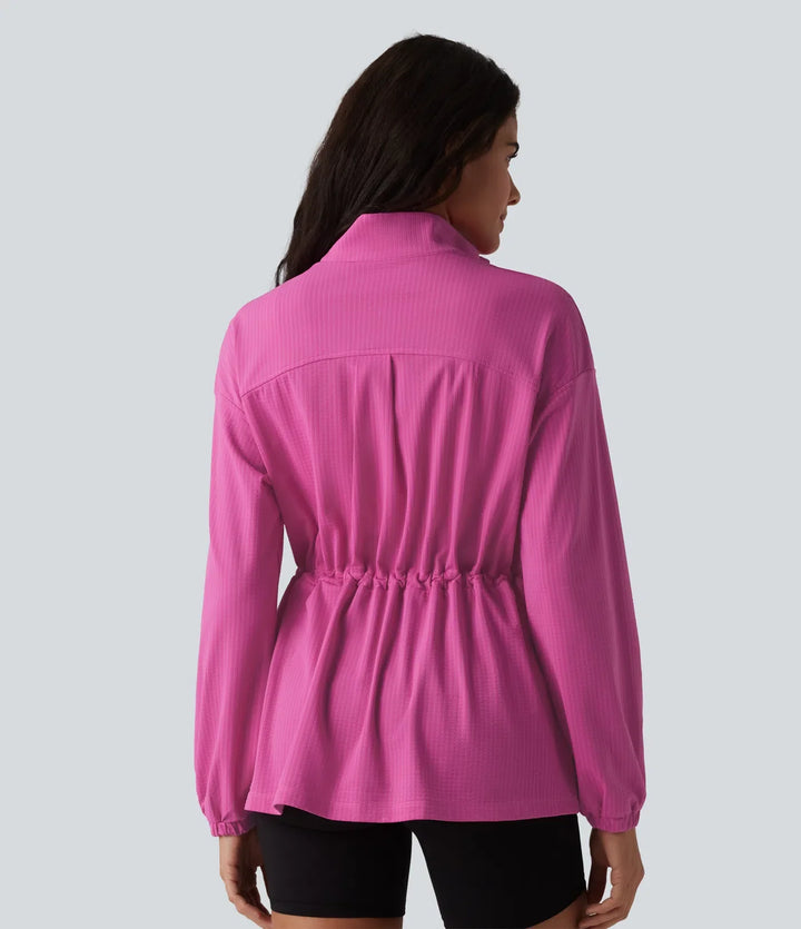 Long Sleeve Inner Drawstring Stripes Quick Dry Workout Jacket-UPF40+