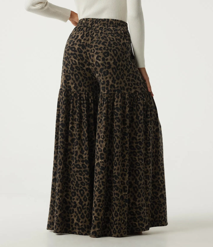 High Waisted Leopard Print Baggy Casual Trousers with Pockets