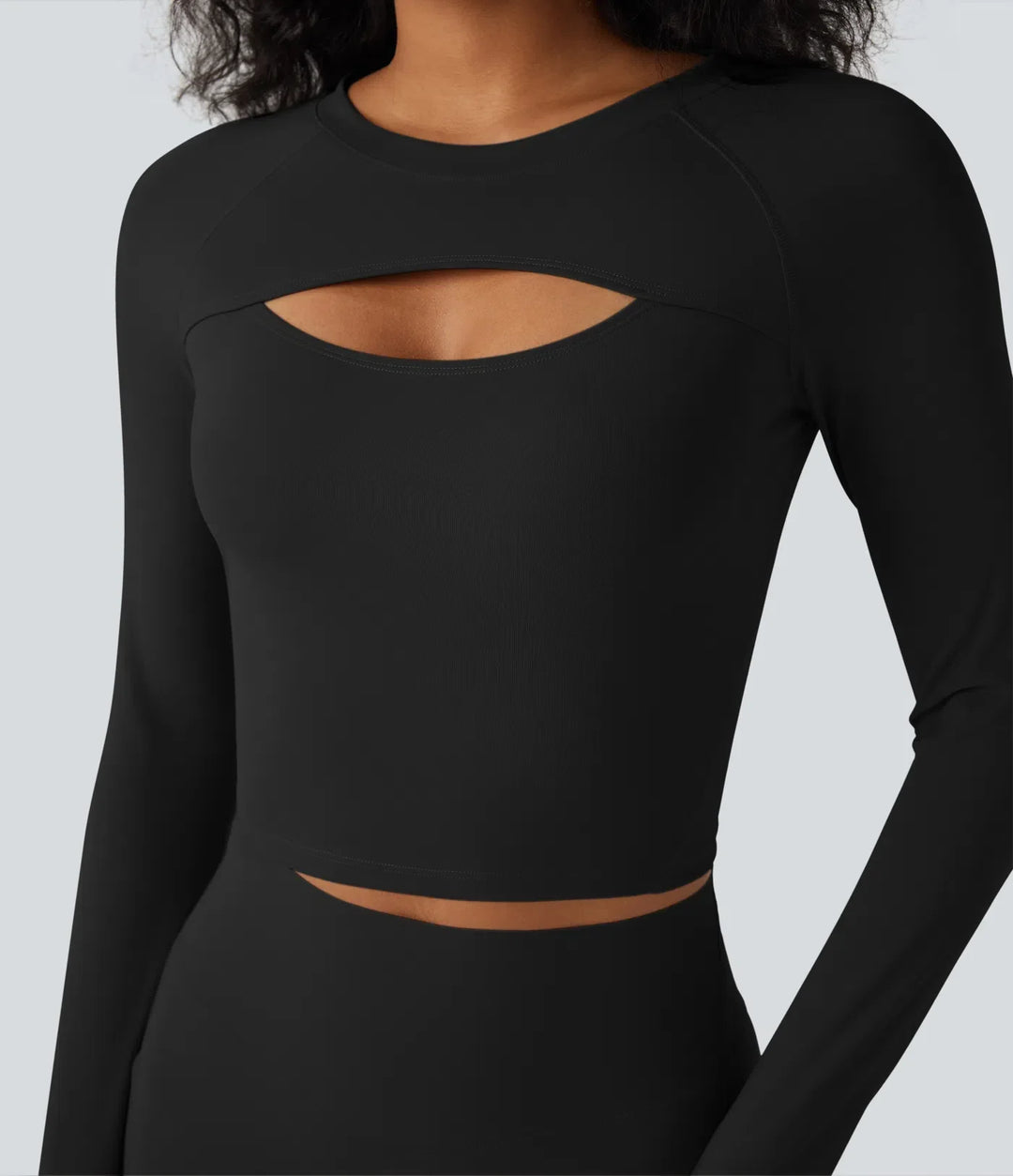 SoftlyZero QuickDry Cut Out Long Sleeve Thumb Hole Cropped Yoga Sports Top
