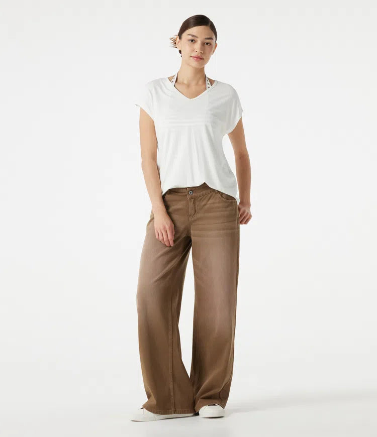 Halara Flex Asymmetric Low Rise Wide Leg colourful Washed Casual Jeans with Pockets