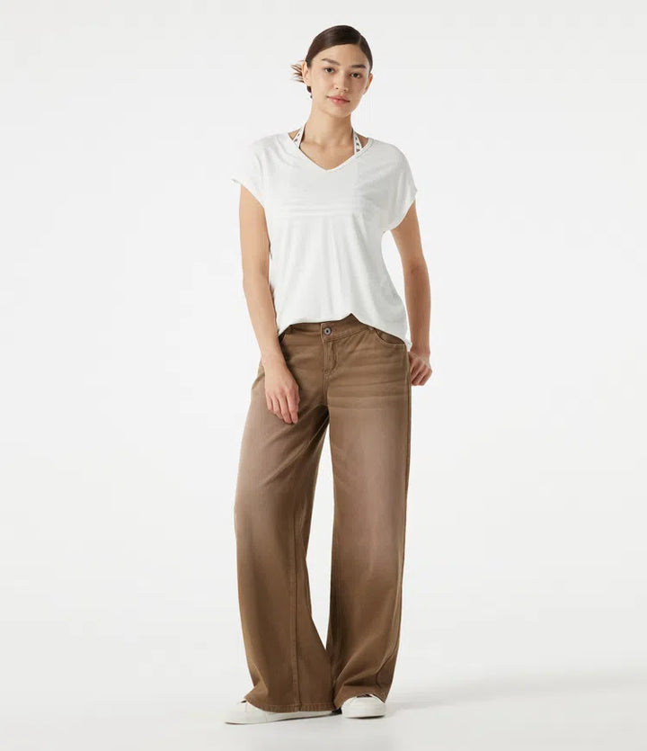 Halara Flex Asymmetric Low Rise Wide Leg colourful Washed Casual Jeans with Pockets