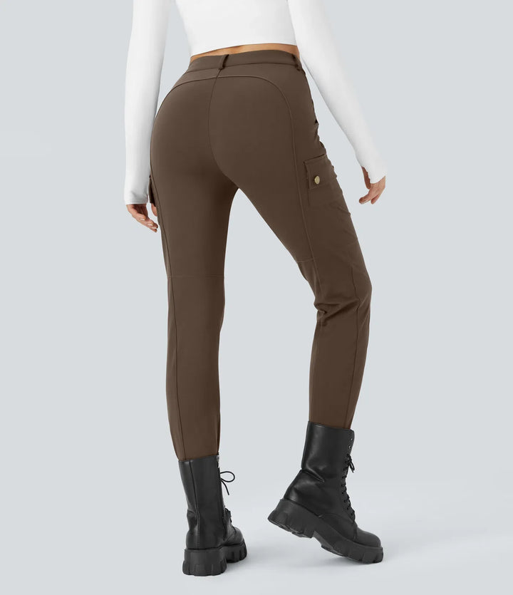 DayStretch High Waisted Zipper Pockets Solid Skinny Cargo Trousers