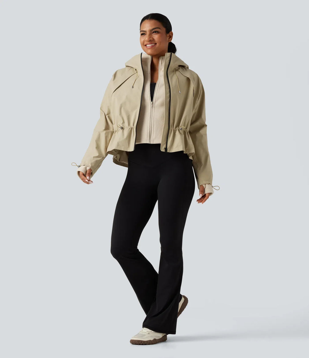 Hooded Long Sleeve 2-Piece Hiking Windbreaker Jacket with Pockets