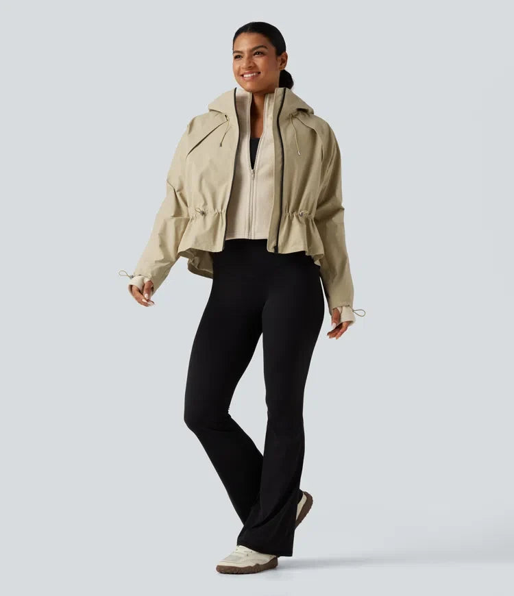 Hooded Long Sleeve 2-Piece Hiking Windbreaker Jacket with Pockets
