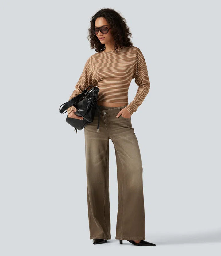 Low Rise Asymmetric Wide Leg colourful Casual Jeans with Pockets