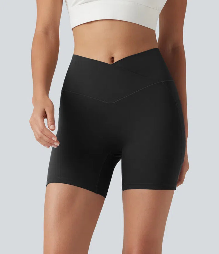 SoftlyZero High Waisted Crossover Yoga Biker Shorts 5&