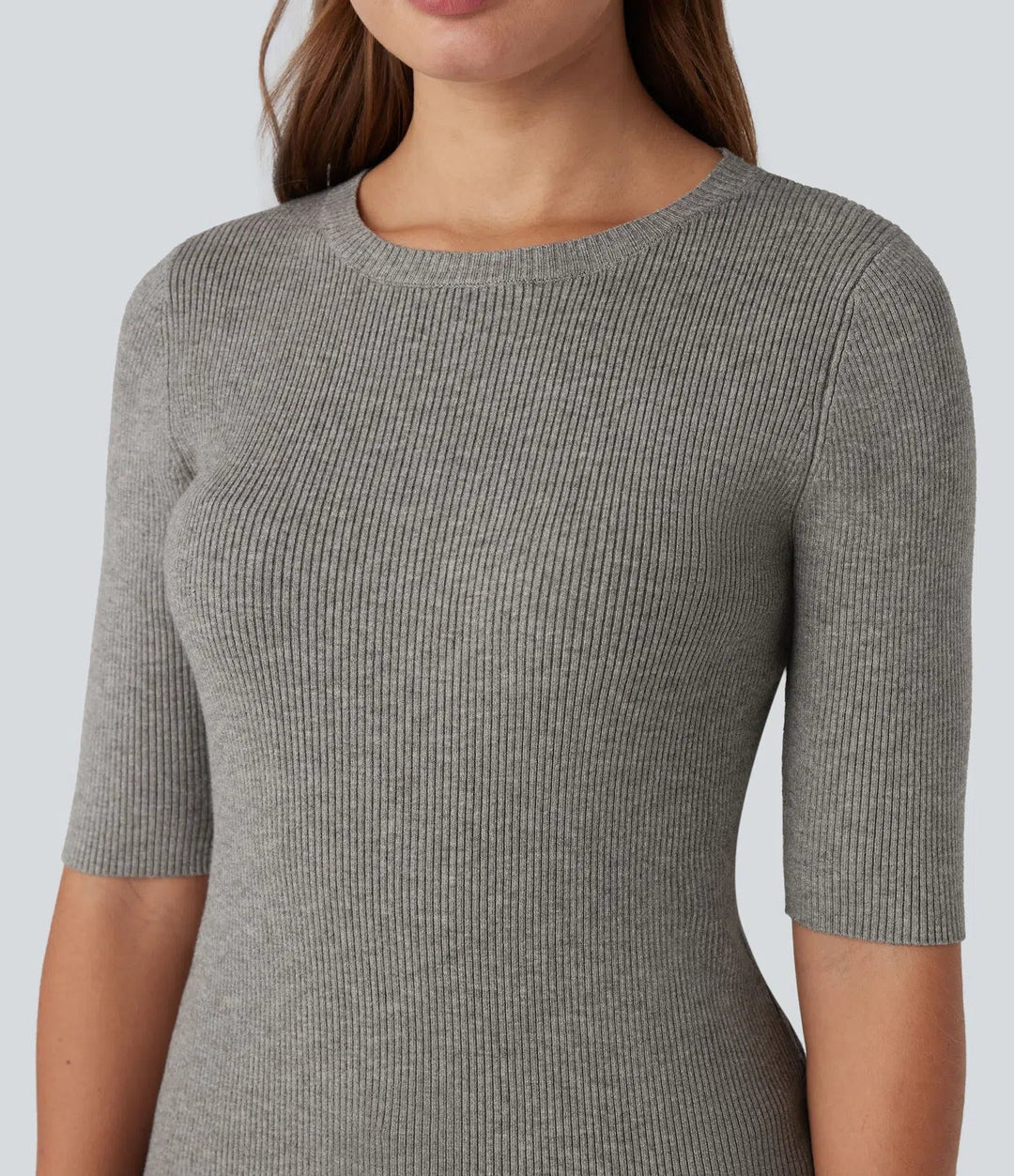 Ribbed Knit Round Neck Half Sleeve Work Jumper