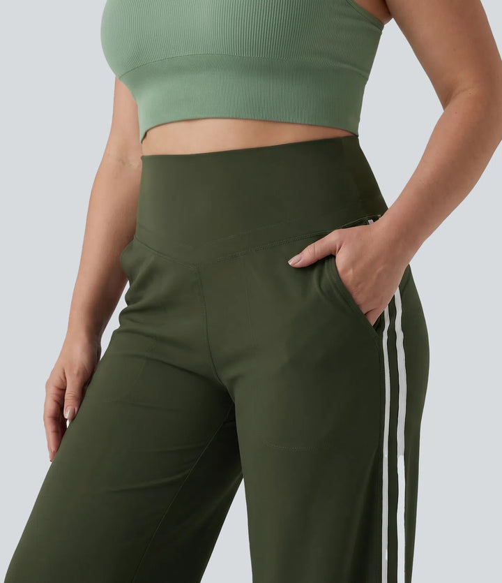Plus Size Halara UltraSculpt High Waisted Tummy Control colourBlock Stripes Yoga Baggy Trousers with Pockets