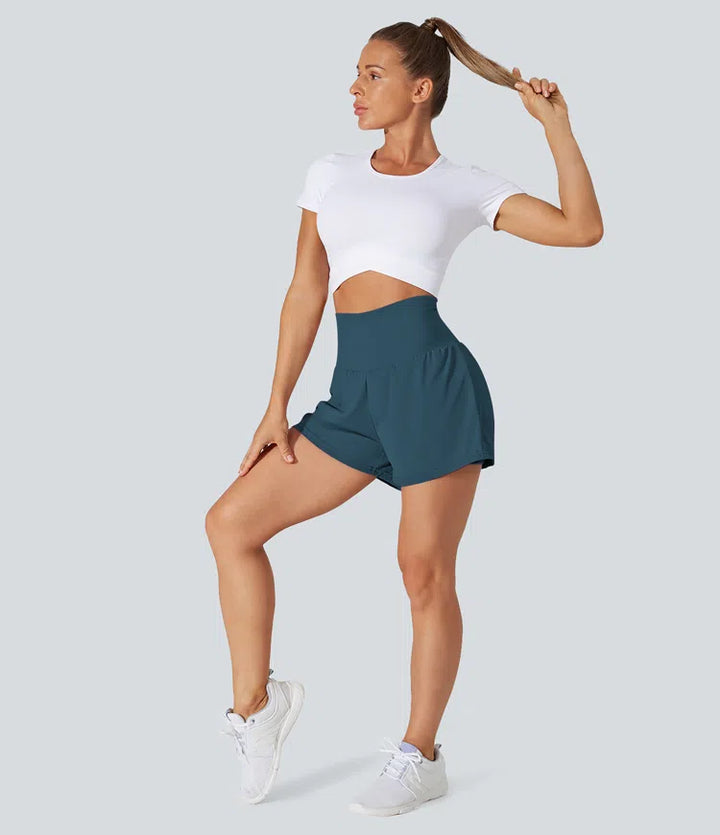 SoftlyZero Airy Super High Waisted 2-in-1 InstantCool Yoga Shorts with Pockets