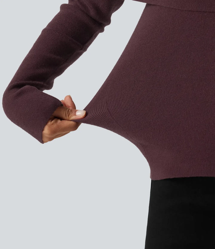 High Neck Cut Out Long Sleeve Slim Casual Jumper