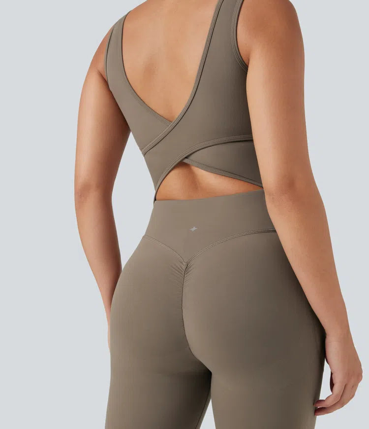 Halara UltraSculpt V Neck Tummy Control Butt Lifting Workout Jumpsuit with Pockets