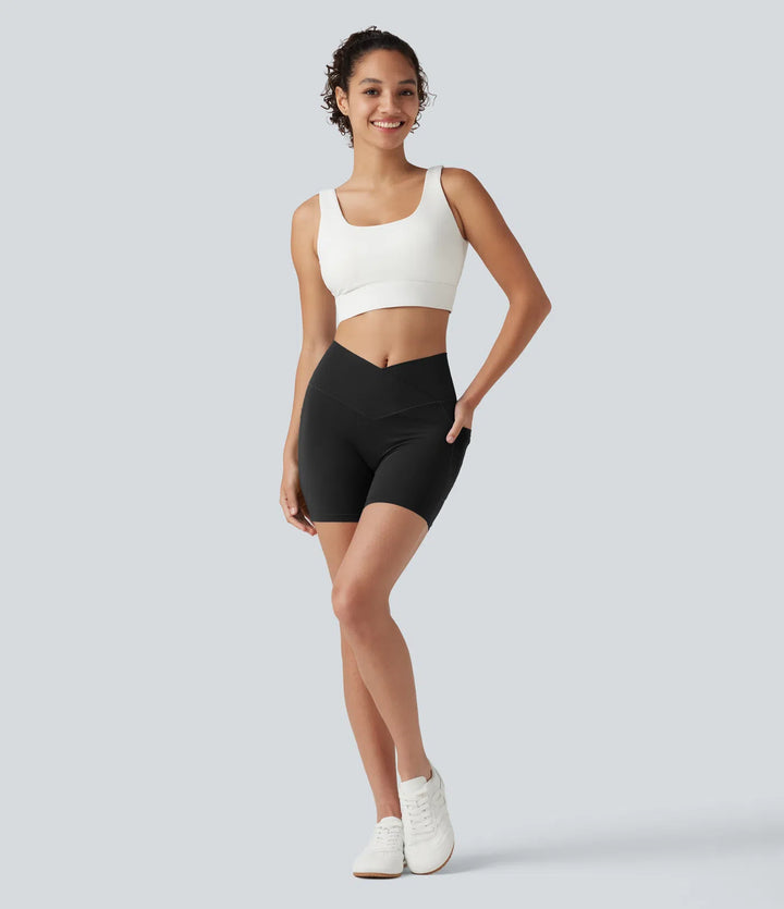 SoftlyZero High Waisted Crossover Yoga Biker Shorts 5&