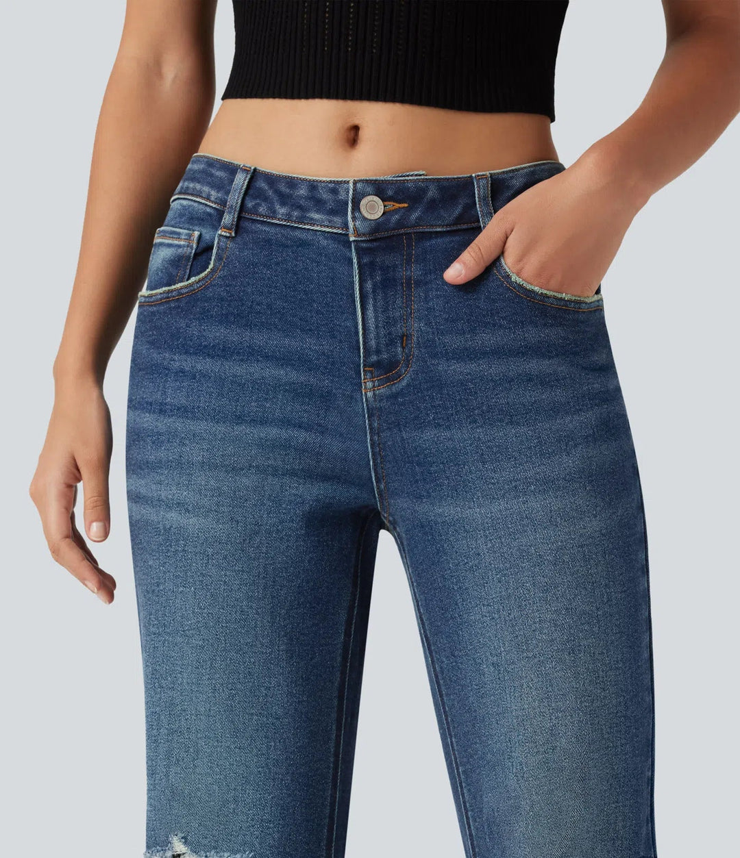 Low Rise Casual Flare Jeans with Pockets