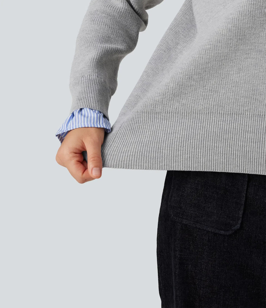 Collared V Neck Long Sleeve 2-in-1 Work Jumper