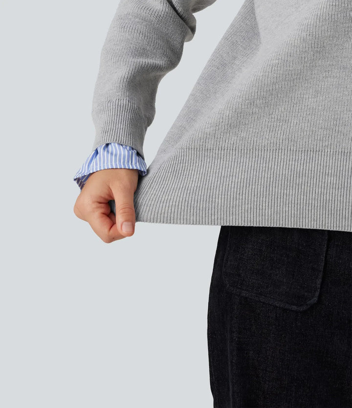 Collared V Neck Long Sleeve 2-in-1 Work Jumper