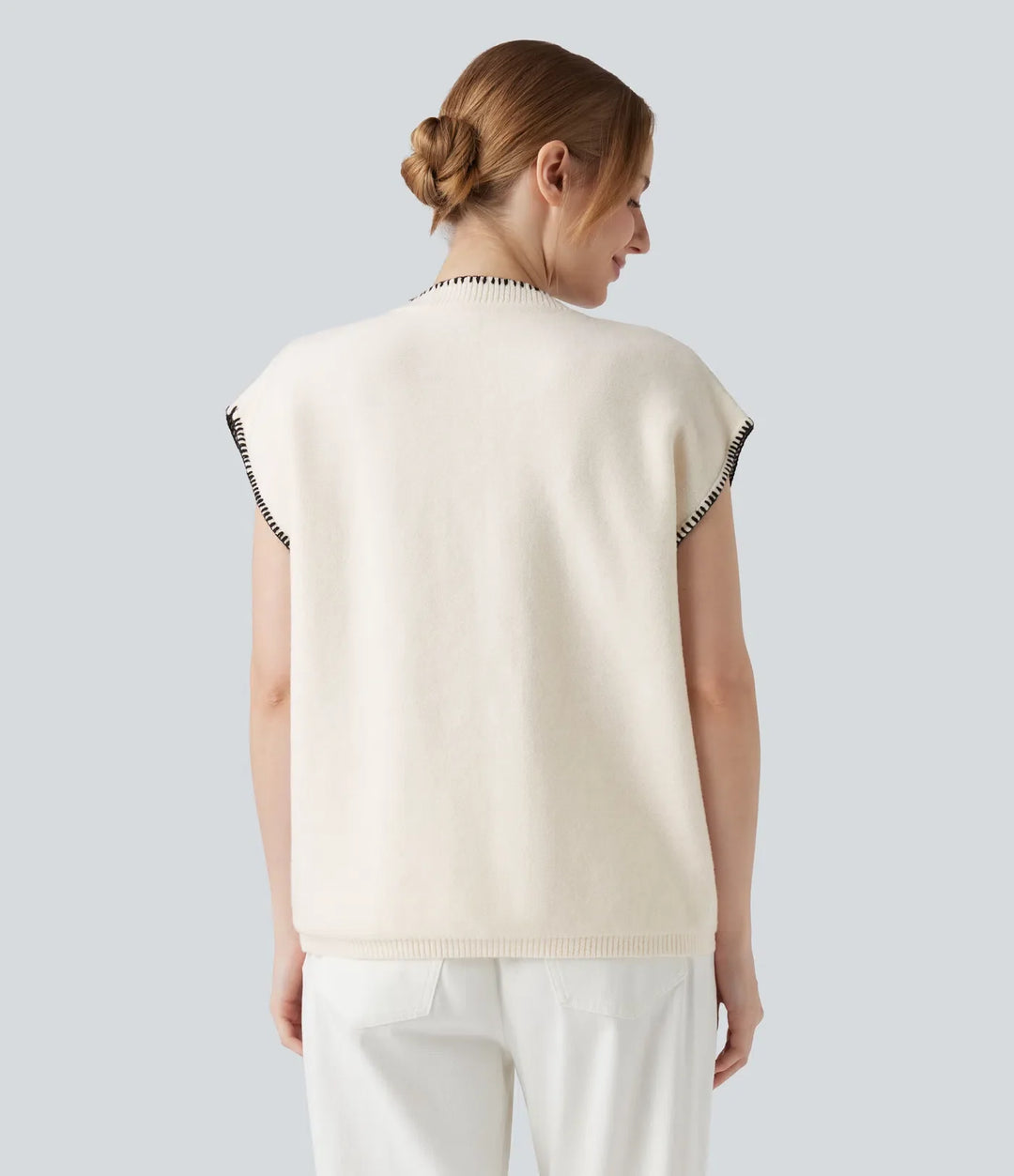 Round Neck Color Block Work Jumper Vest