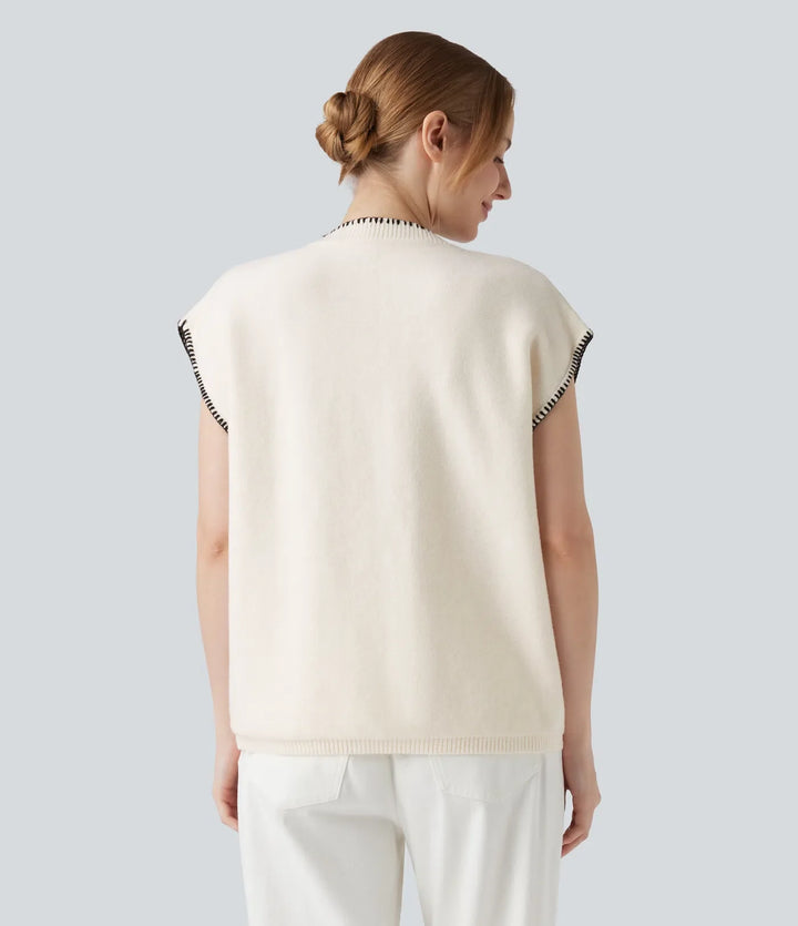 Round Neck Color Block Work Jumper Vest