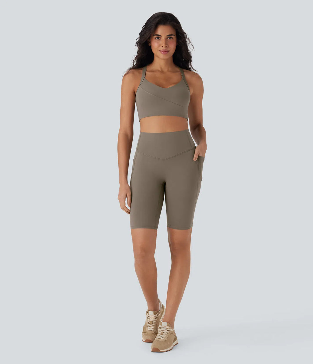 Halara UltraSculpt High Waisted Tummy Control Pocket Shaping Training Biker Shorts 9&