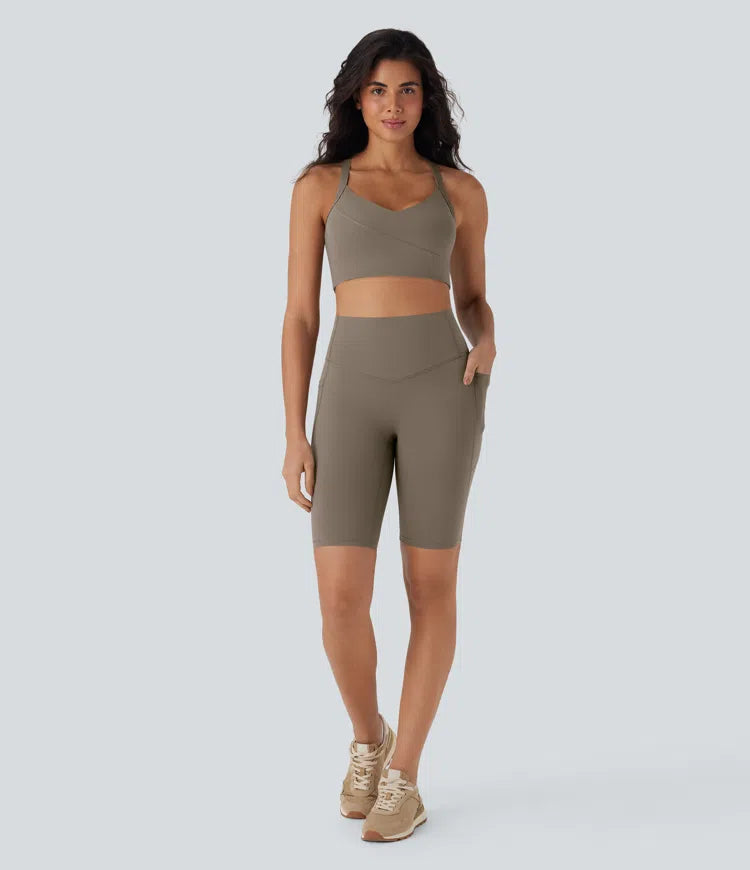 Halara UltraSculpt High Waisted Tummy Control Pocket Shaping Training Biker Shorts 9&
