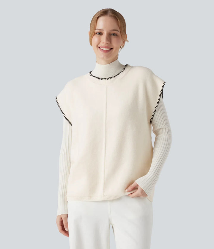 Round Neck Color Block Work Jumper Vest