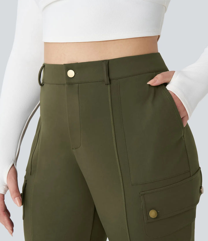 DayStretch High Waisted Zipper Pockets Solid Slim Hiking Plus Size Cargo Trousers