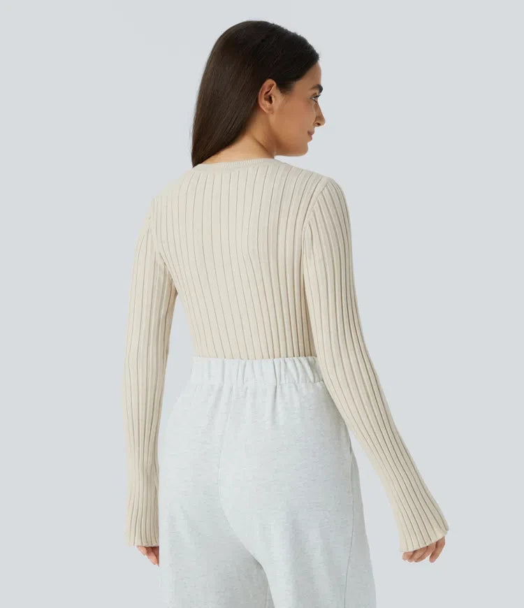 Round Neck Long Sleeve Frill Casual Jumper