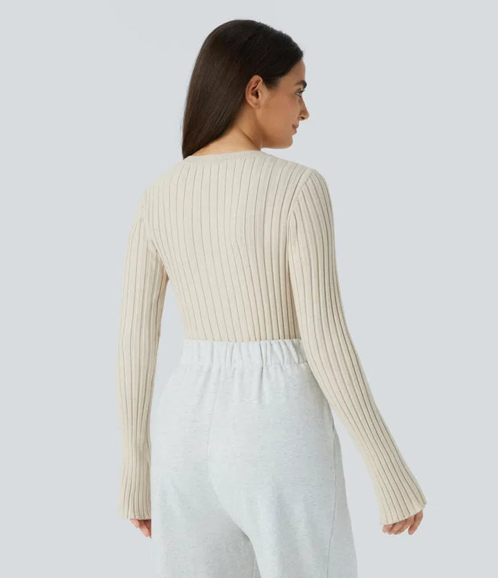 Round Neck Long Sleeve Frill Casual Jumper