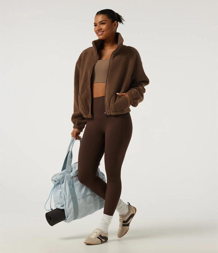 Turtleneck Long Sleeve Yoga Sherpa Jacket with Pockets