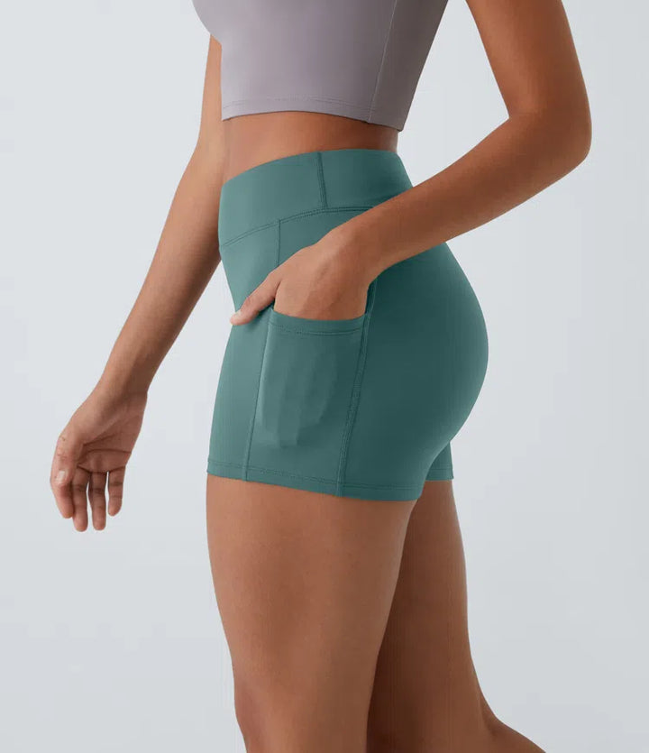 SoftlyZero Airy High Waisted Pocket Plain InstantCool Yoga Shorts 3.5"
