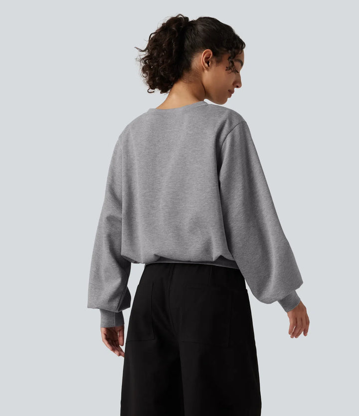 Round Neck Bubble Long Sleeve Casual Sweatshirt