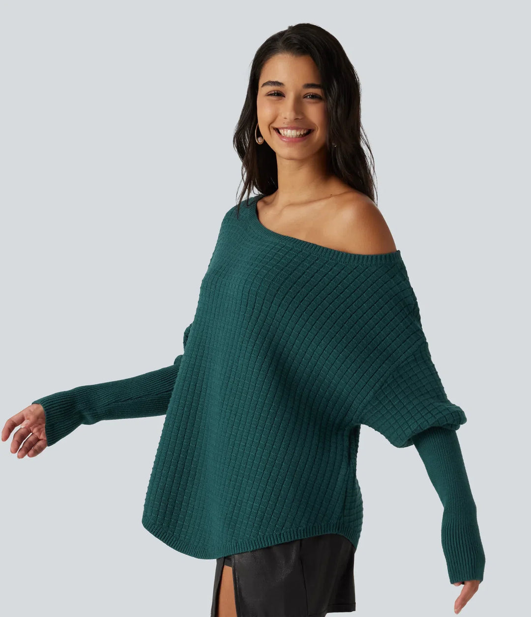 Off Shoulder Batwing Long Sleeve Work Jumper
