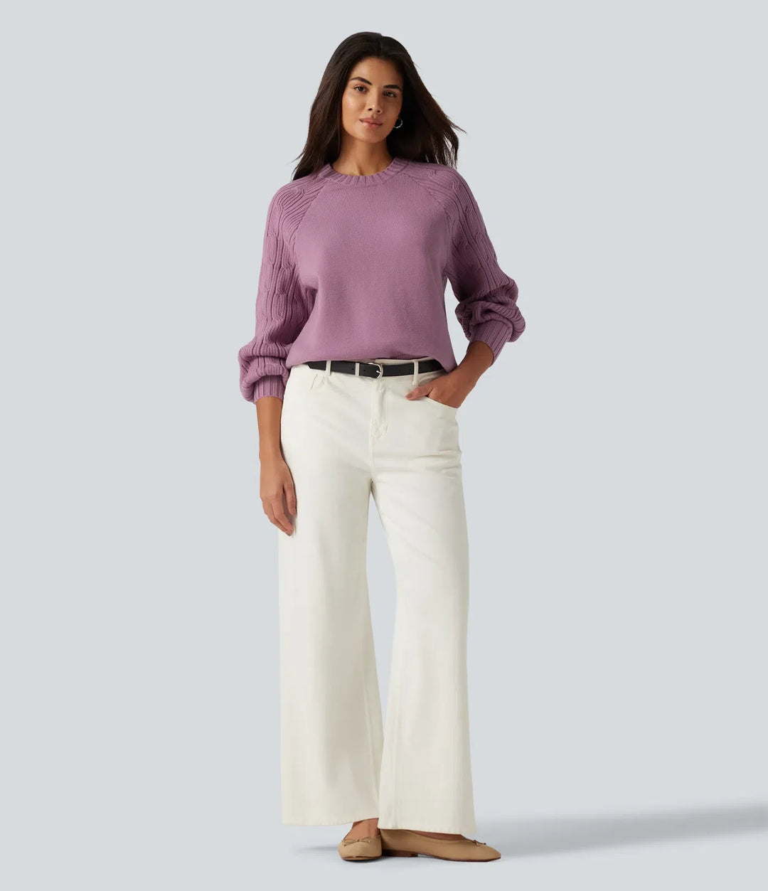 Round Neck Long Sleeve Slit Hem Casual Jumper