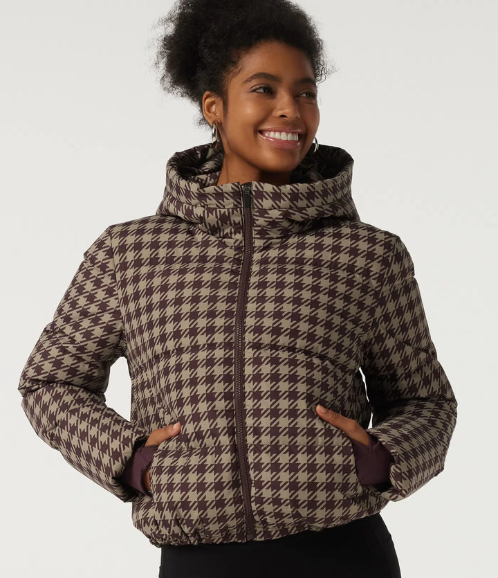 Removable Hood Long Sleeve Quilted Print Casual Down Jacket with Pockets