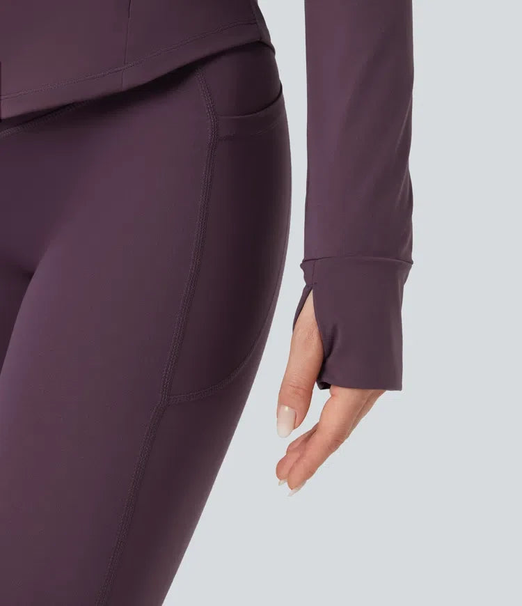 Halara UltraSculpt Mock Neck Push-Up Long Sleeve Thumb Hole Yoga Jacket with Pockets