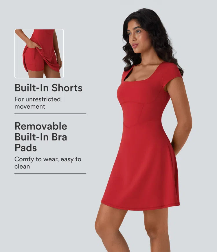 SoftlyZero Plush Square Neck Corset 2-in-1 Mini Casual Dress with Pockets