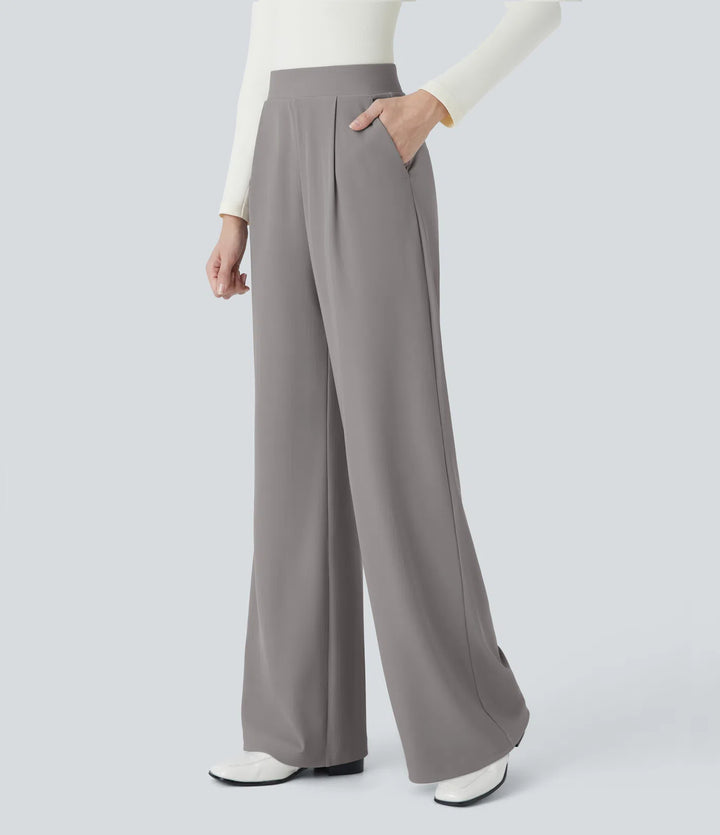 Halara Flex High Waisted Body Sculpt Waist-Slimming Pocket Wide Leg Micro Waffle Work Trousers