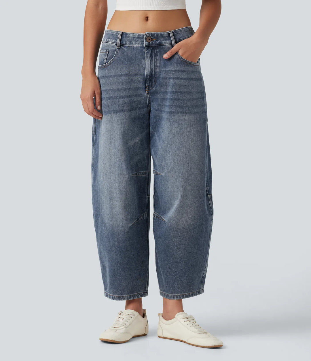 Halara Flex Low Rise Zipper Pockets Barrel Leg Casual Jeans