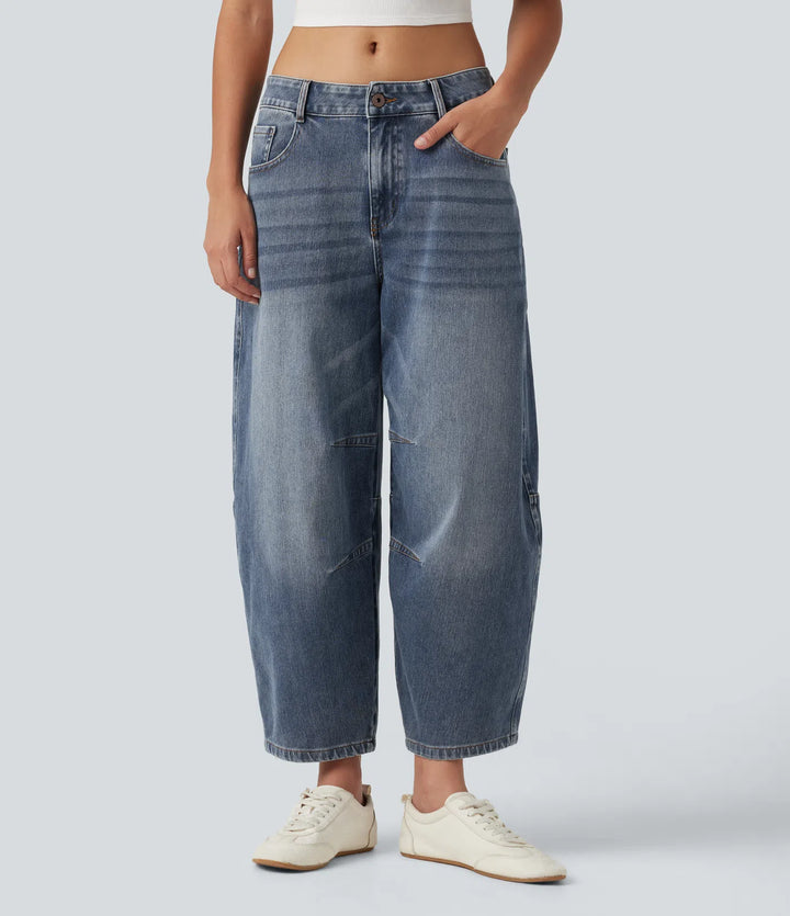 Halara Flex Low Rise Zipper Pockets Barrel Leg Casual Jeans