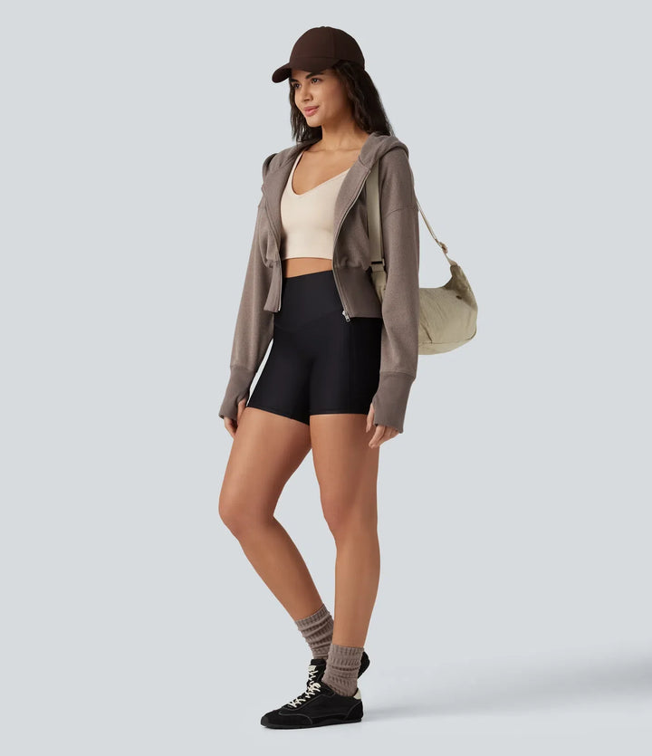 Hooded Raglan Long Sleeve Thumb Hole Casual Sweatshirt