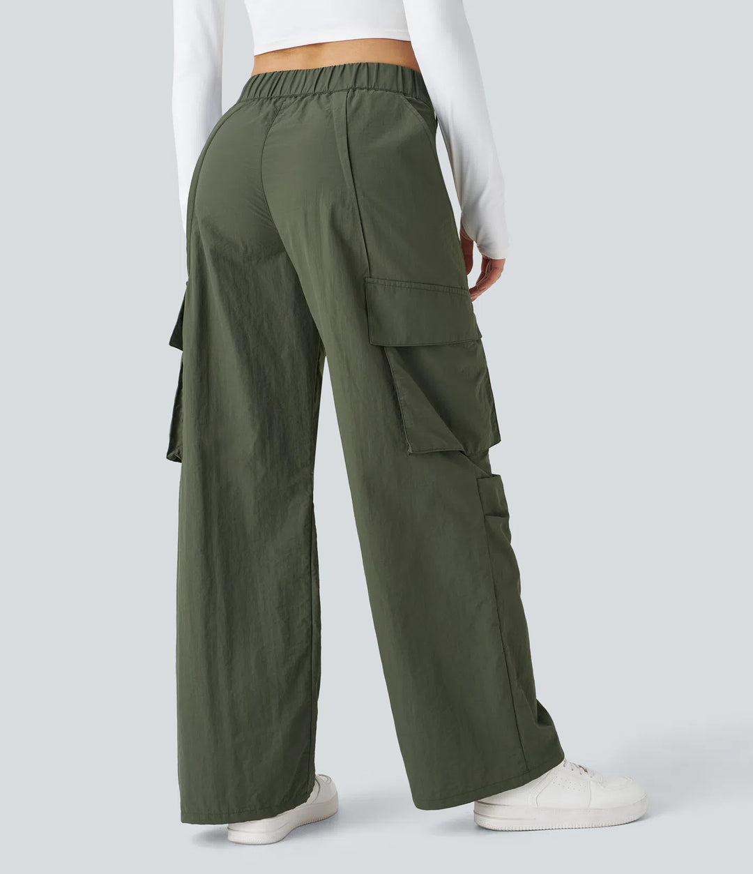 Mid Rise Button Zipper Side Pocket Wide Leg Casual Cargo trousers