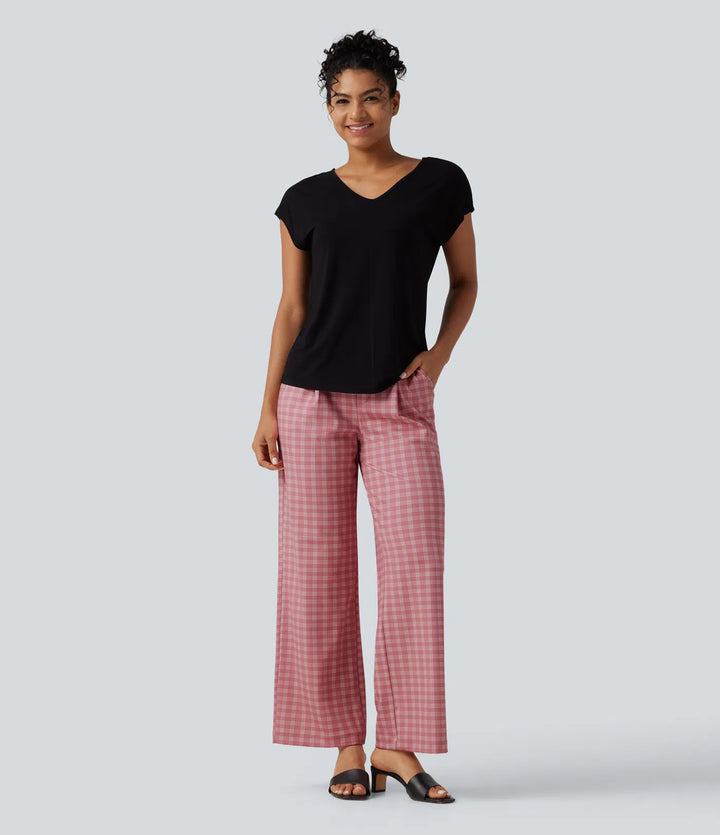 Halara Flex High Waisted Straight Leg Plaid Work Trousers with Pockets