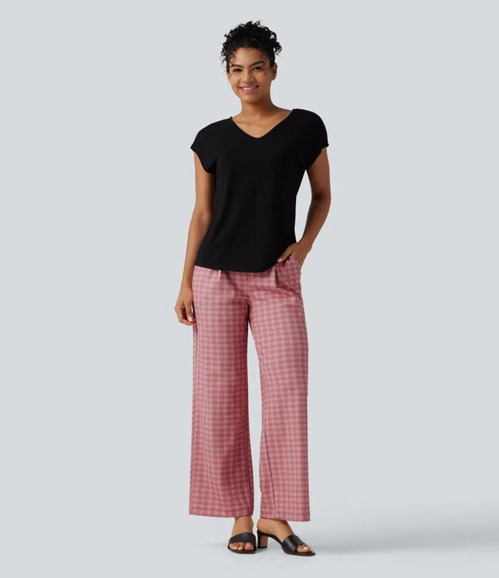 Halara Flex High Waisted Straight Leg Plaid Work Trousers with Pockets