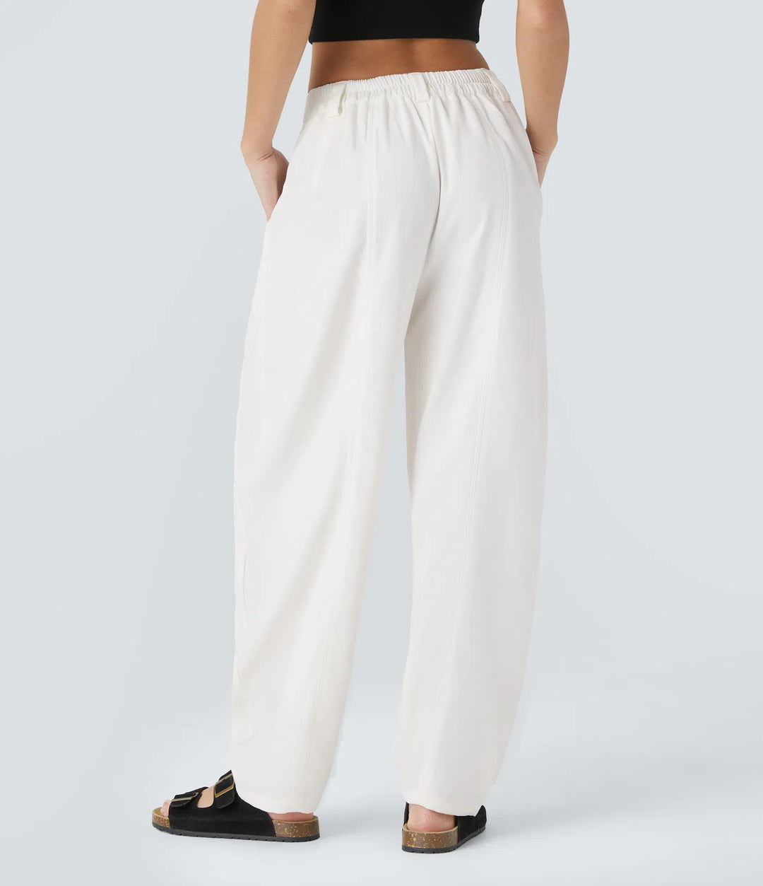 Mid Rise Pocket Barrel Leg Work Trousers