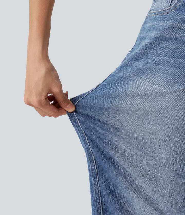 Halara Flex Low Rise Rolled Hem Casual Barrel Leg Jeans with Pockets
